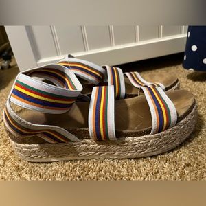 Platform ankle espadrille sandal size 9.5 in cute rainbow stripe